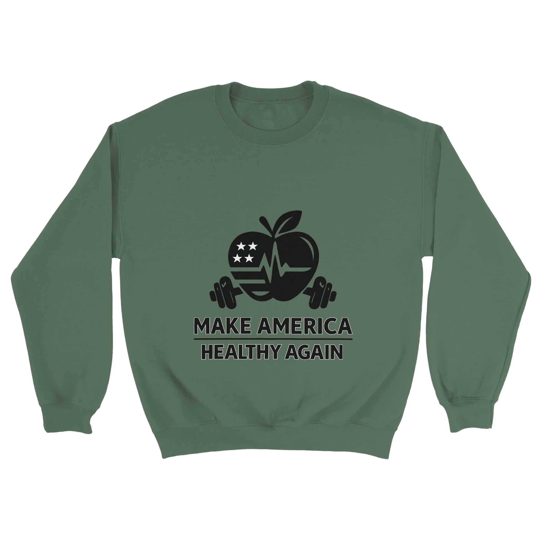 heavy blend crewneck sweatshirt—soft 50/50 cotton-poly fleece, air jet yarn, double-needle stitching, 1x1 rib with spandex, classic fit, Make America Healthy Again graphic