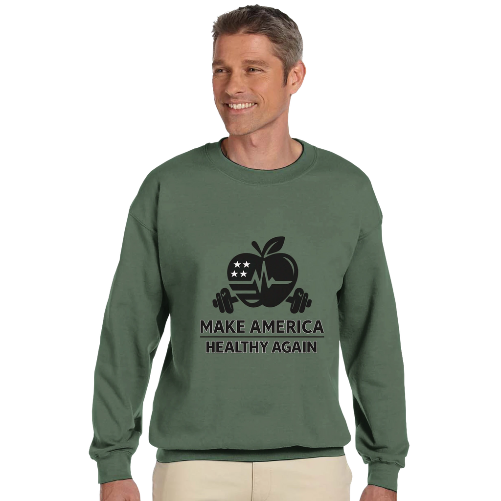 heavy blend crewneck sweatshirt - make america healthy again graphic on green crewneck
