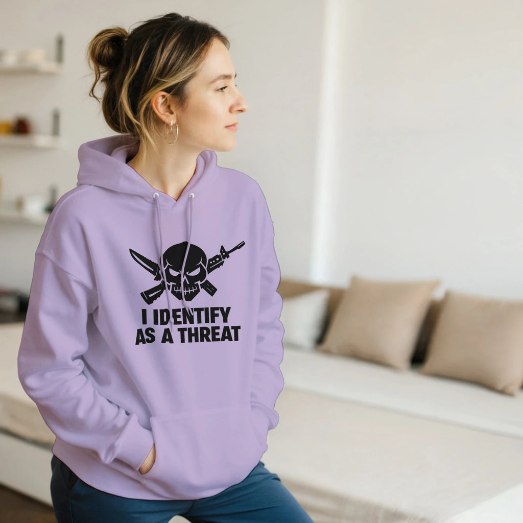 classic pullover hoodie gildan 18500 heavy blend - I IDENTIFY AS A THREAT design on lavender Gildan hoodie with front pocket