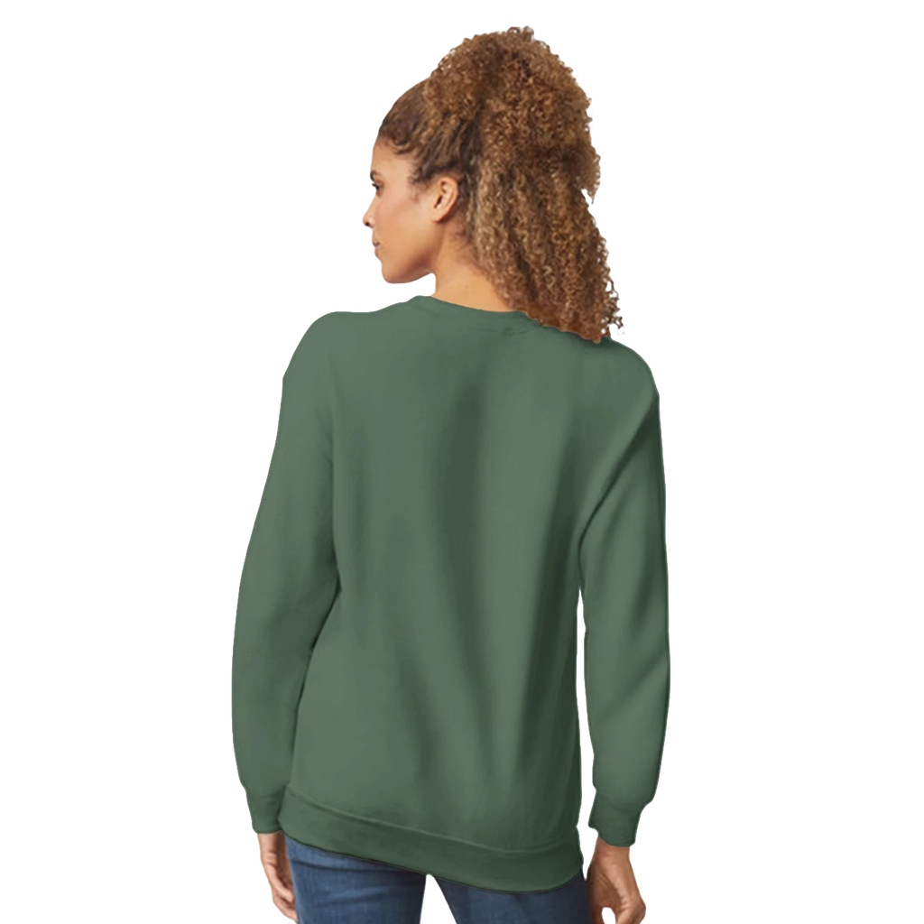 heavy blend crewneck sweatshirt model wearing green back view